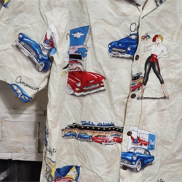 Pacific Legend 50s style Chevy pin up‎ girl Hawaiian button up shirt men's XXL - Picture 4 of 6